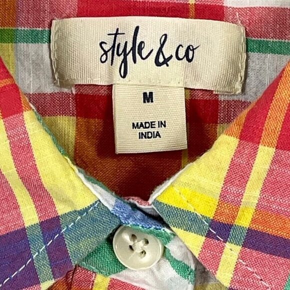 Style & Co Button Up Shirt Long Sleeve Plaid Lightweight Cotton Preppy Spring M - Picture 4 of 6
